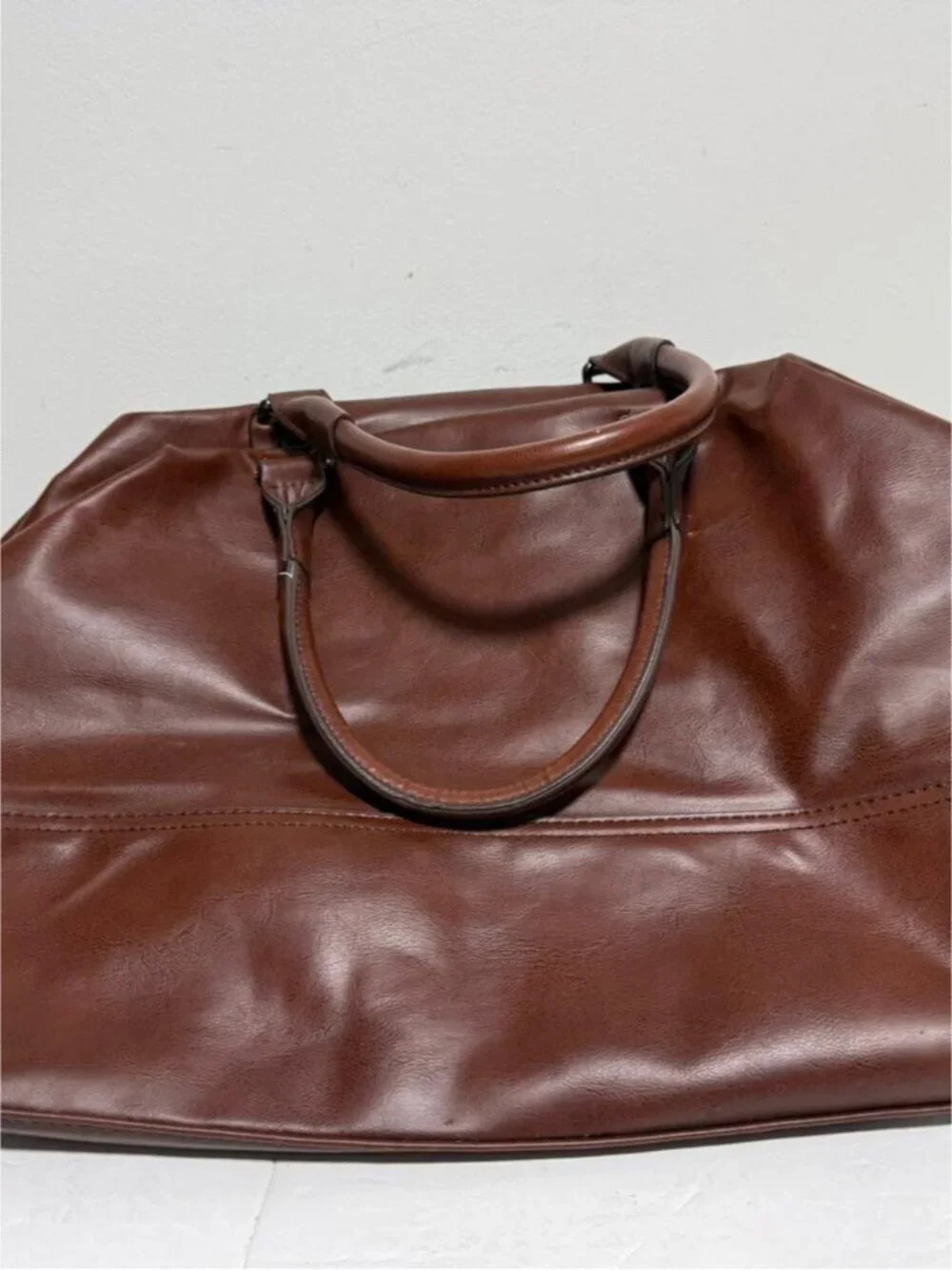Zara Man Brown Faux Leather Weekender Duffel Bag Travel Overnight Carry-On
